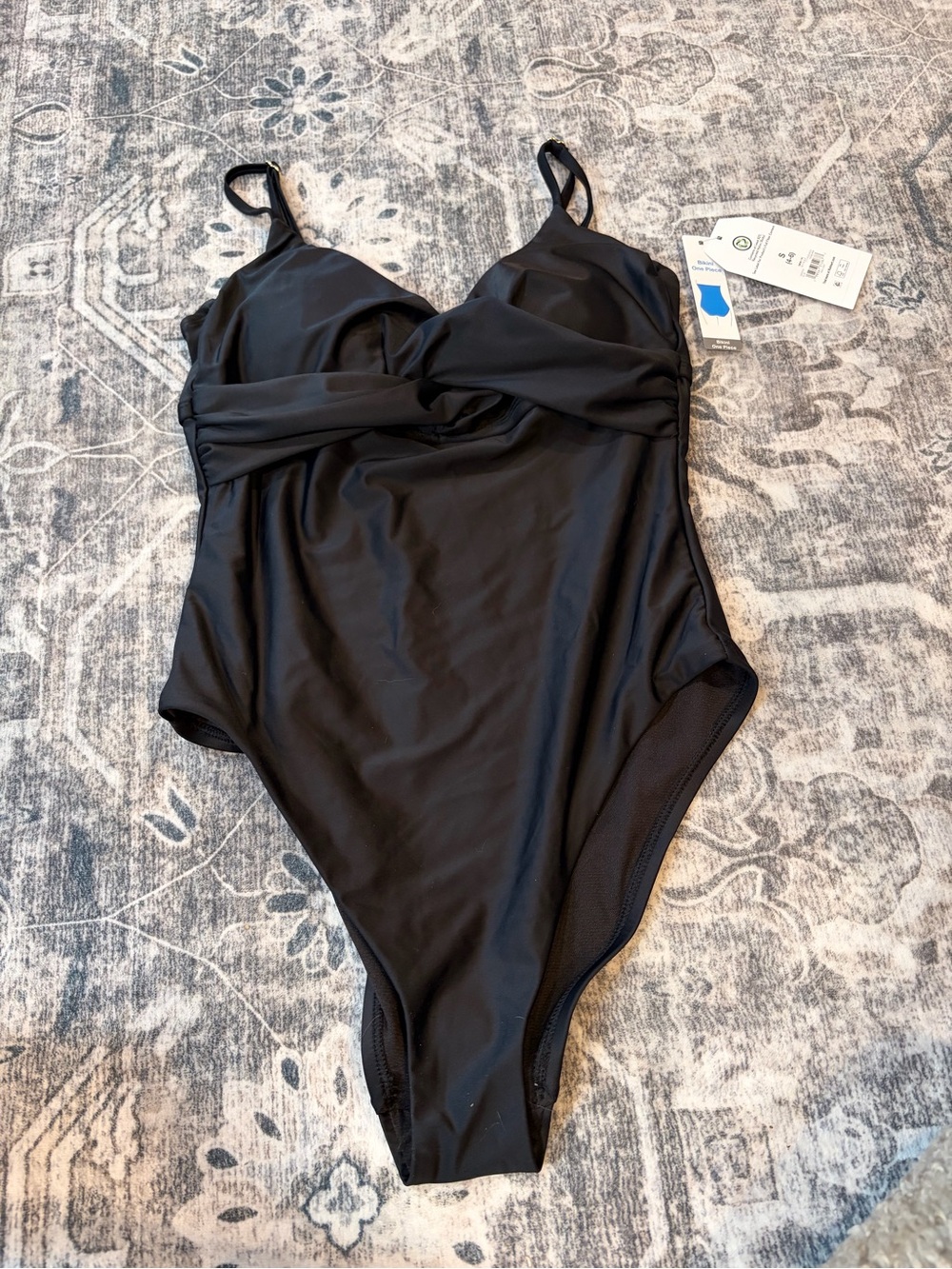 Time and Tru Black Twist-Detail One-Piece Swimsuit